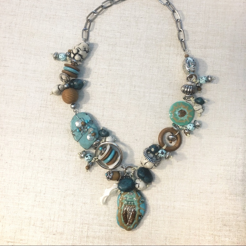Turquoise, Stone And Silver Statement Necklace. - image 1